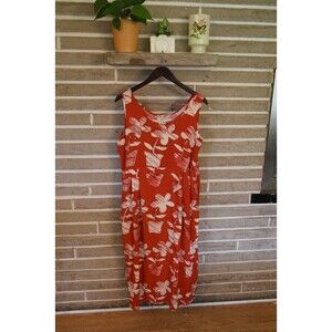 JAMS WORLD Floral Red White Hawaii Sleeveless Midi Dress Size L Vintage